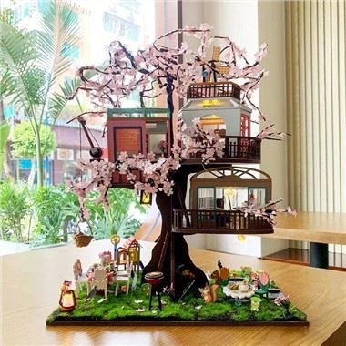Hongda 2022 Thiết kế mới Bộ nhà búp bê Sakura Tree House phong cách Nhật Bản