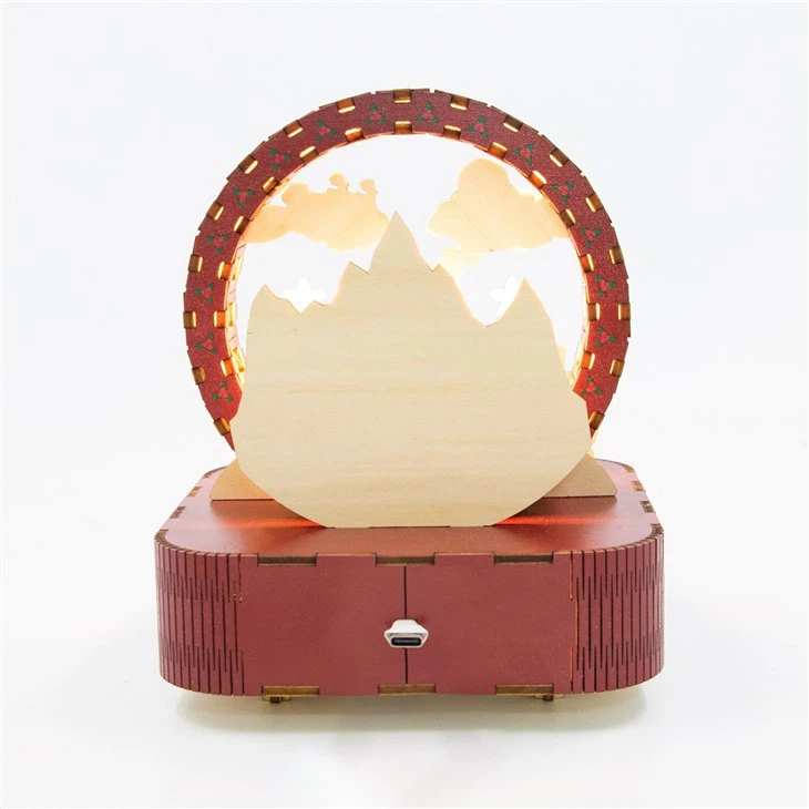 Hongda MB002 Christmas Style Wooden Assembled Music Box With Light